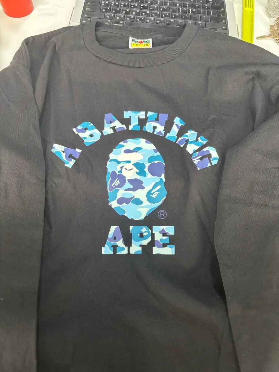 A BATHING APE アベイシングエイプ ABC カモフラ カレッジ ロングスリーブ Tシャツ ブラック ブルー 2XL