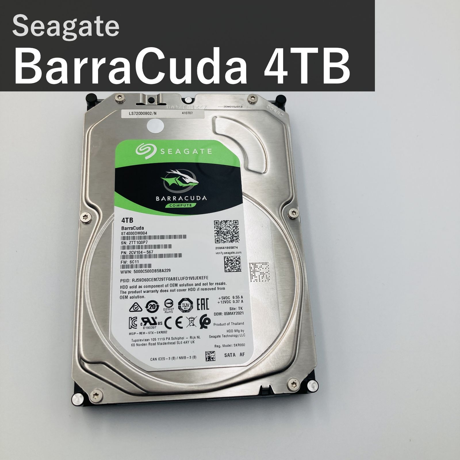 Seagate シーゲイト BarraCuda バラクーダ ST4000DM004 内蔵HDD 3.5インチ 4TB SATA 6Gb/s 5400rpm ハードディスク PC向け 国内正規品 Amazon限定モデル 9,885円