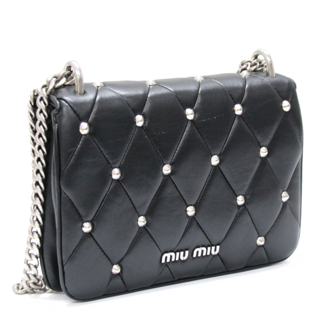 ミュウミュウ miumiu チェーンショルダーバッグ スタッズ レザー 黒