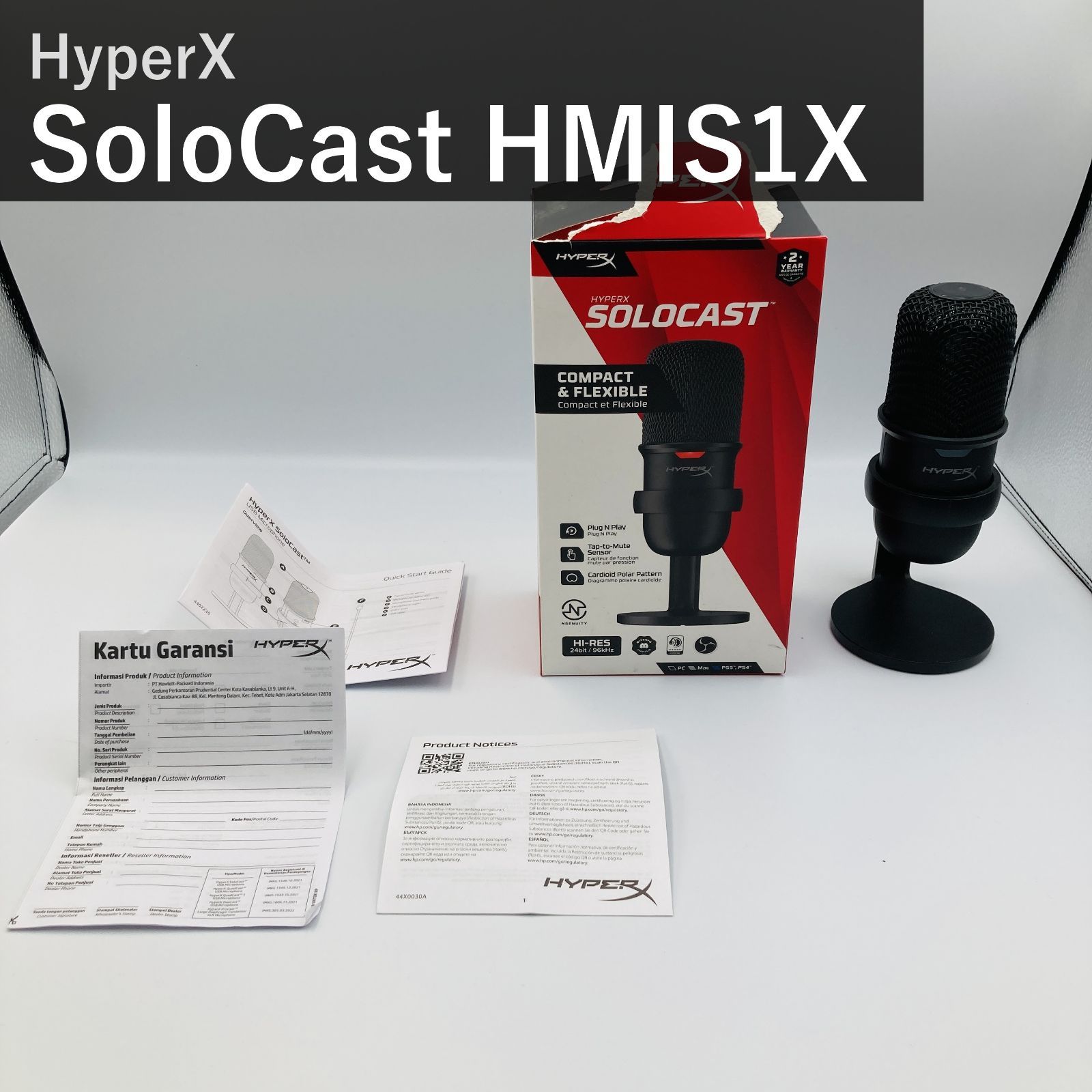 HyperX ハイパーエックス SoloCast ソロキャスト USBスタンドアロンマイク HMIS1X-XX-BK/G ブラック 4P5P8AA カーディオイド PC PS4 PS5 配信 ゲーム実況 テレワーク Hi-Res 24bit