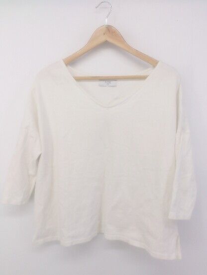 ◇ SLOBE IENA スローブ イエナ Vネック サイドスリット 八分袖 Tシャツ カットソー サイズF ホワイト系 レディース P 【1301170004294】