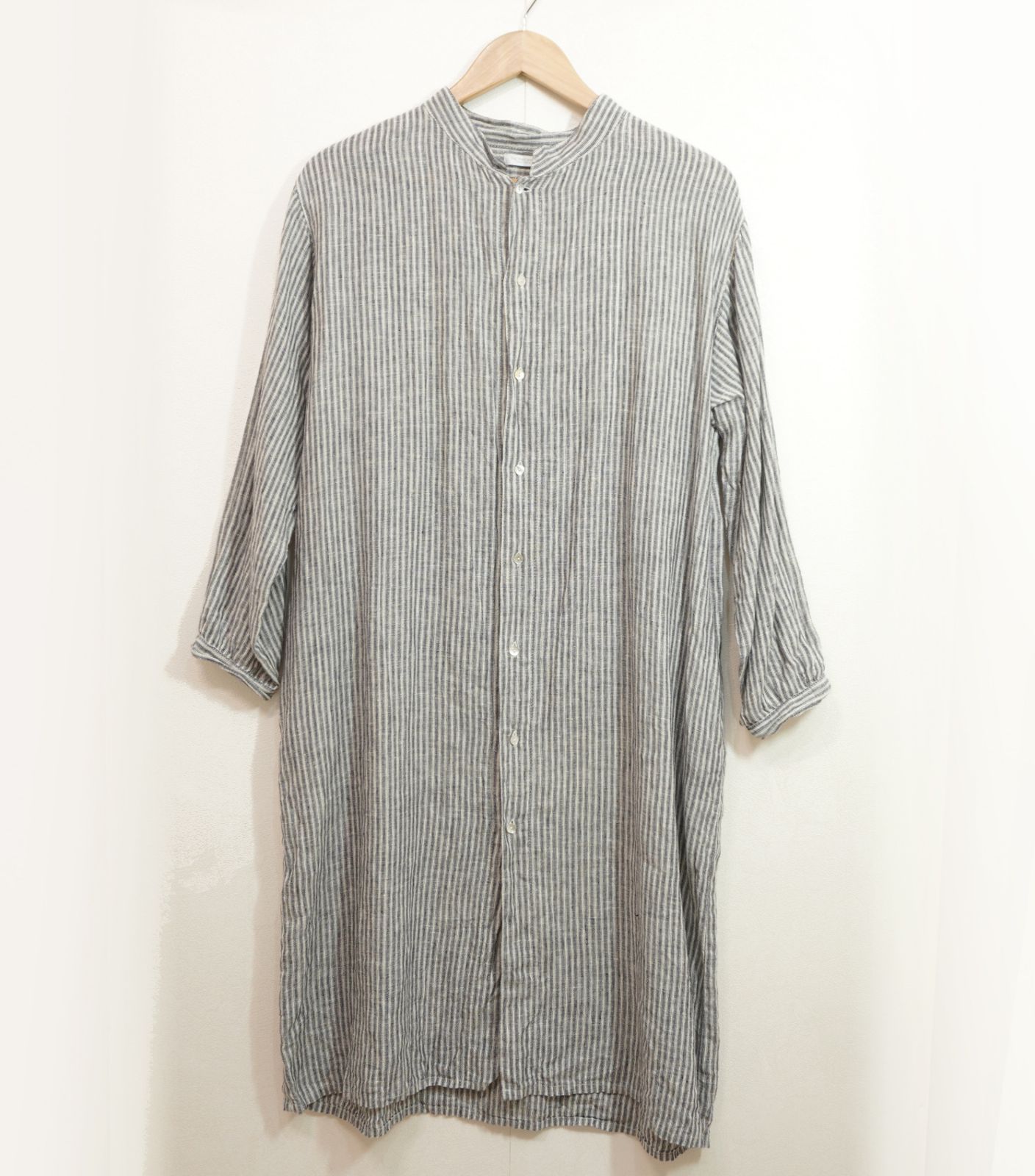 fog linen work 麻100 リネン100 ストライプ スタンドカラー