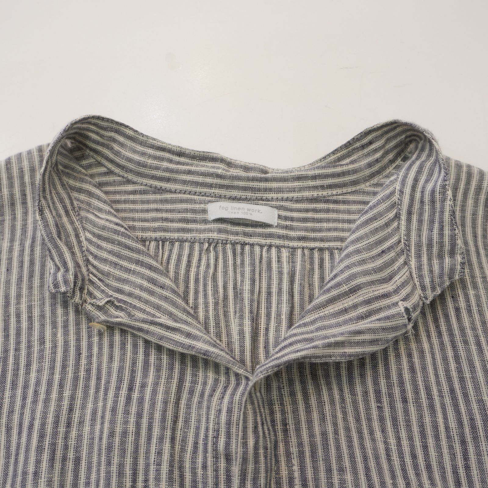 fog linen work 麻100 リネン100 ストライプ スタンドカラー