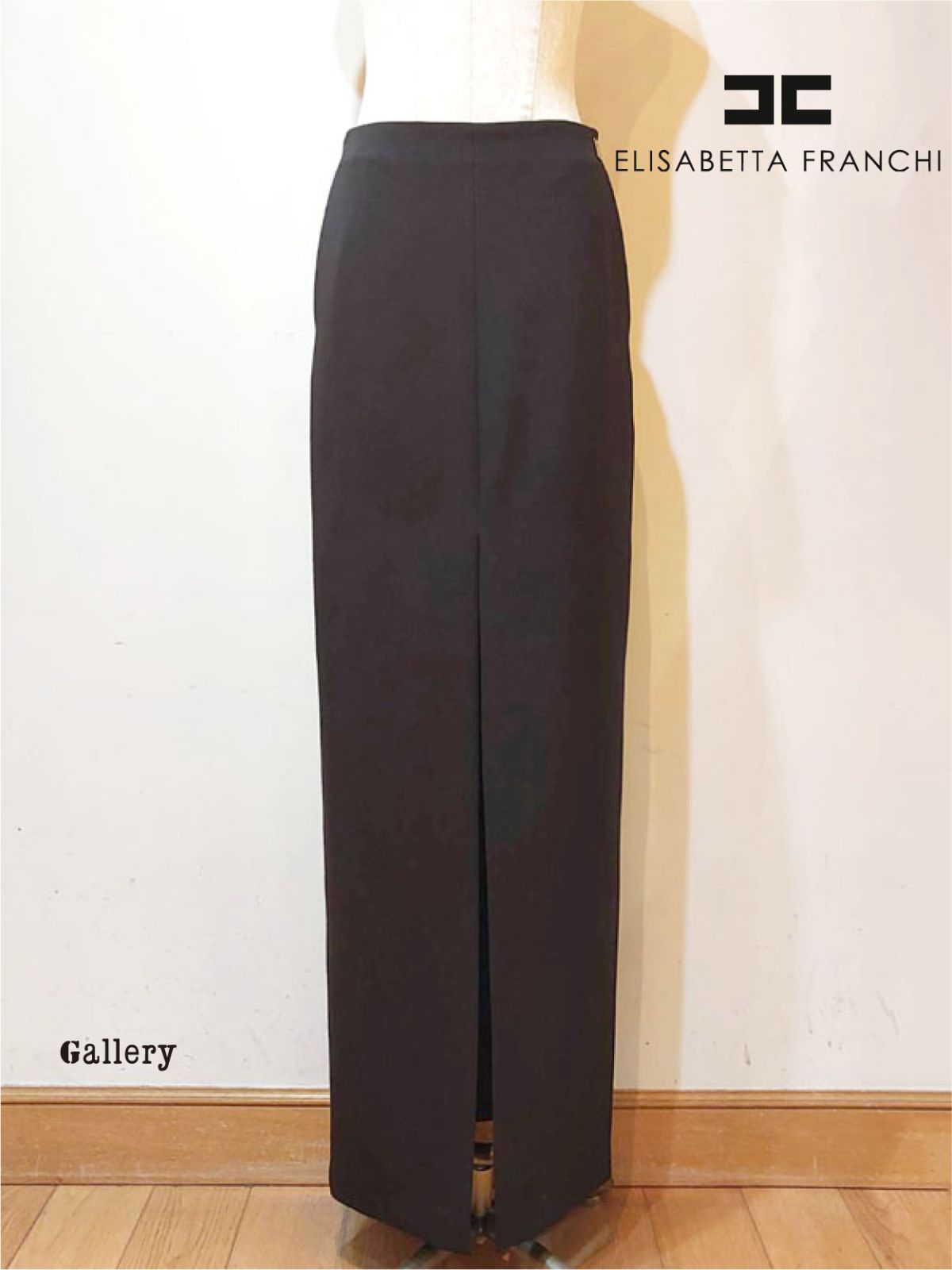 【未使用・新品】【公式正規取扱い】ELISABETTA FRANCHI (エリザベッタフランキ) スカート フロントスリット タイトスカート マキシスカート インポート ブラック