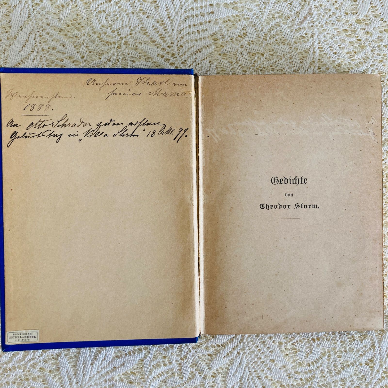 1894年　詩選集　ヴェレーナ・ソフィー　アンティーク　洋書　ドイツ　古書 鮮やかな深みのあるブルーに金彩が輝く、美しいアンティーク詩集 1889