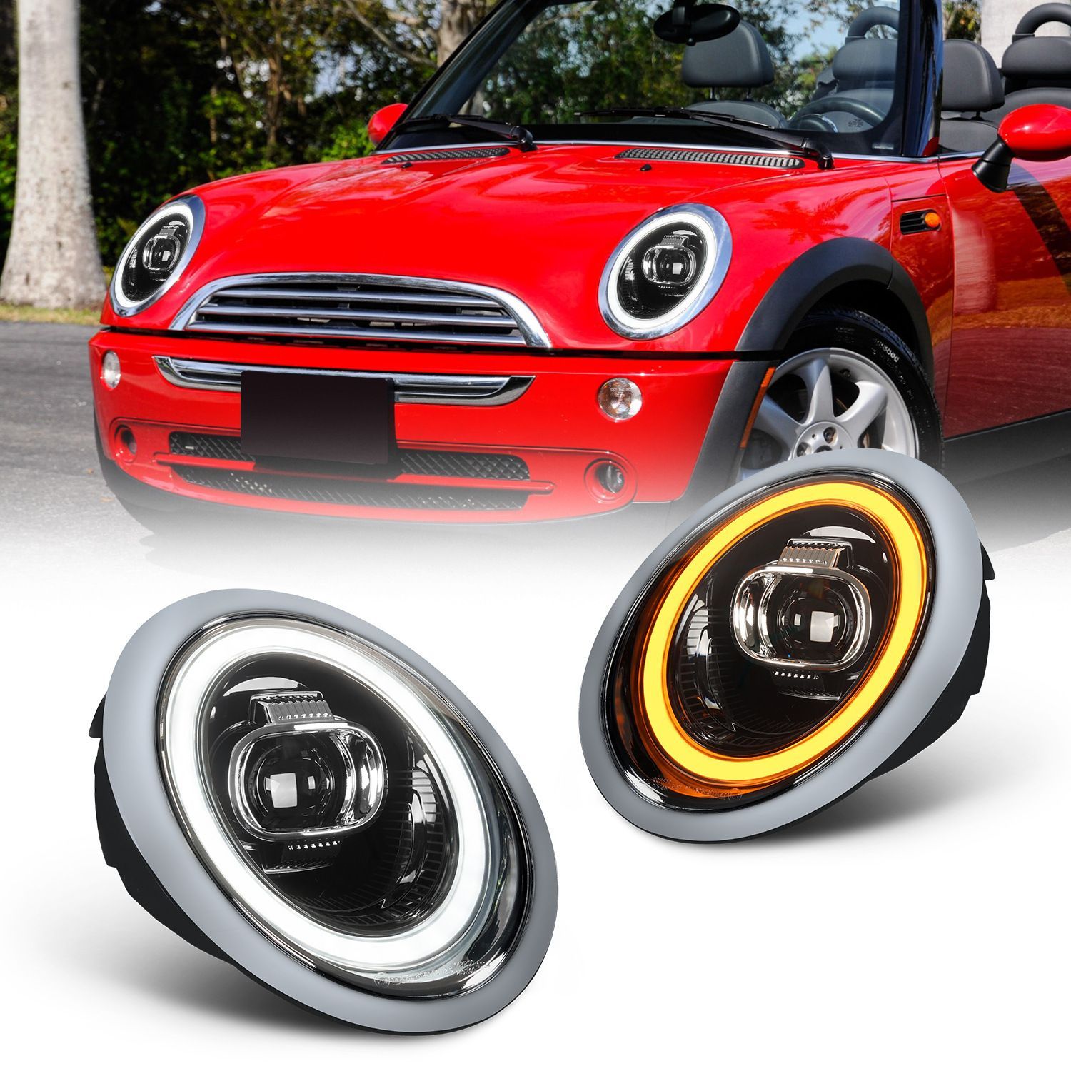【送料無料】BMW ミニ MINI R50/R52/R53 2001-2007 LEDヘッドライト 流れるターンシグナル 高輝度 ユニークデザイン 衝撃防止 簡単装着 カスタムパーツ 前部外装 個性演出 1対セット