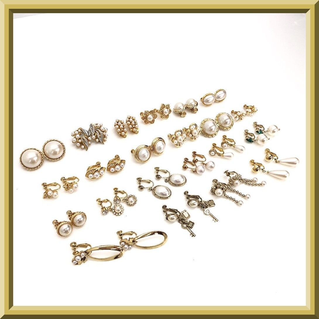 【美品含む】 イヤリング 大量 おまとめ レディース アクセサリー ファッション小物 大ぶり 貝パール フェイクパール イミテーションパール ゴールドカラー アンティーク調 ゴージャス系 パーティー 結婚式 着物 アクセサリー A48