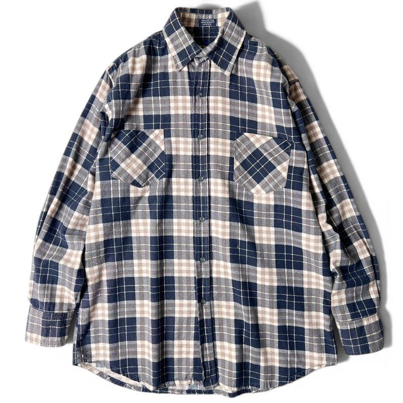 80s BIG YANK チェック 長袖 プリント フランネル シャツ L / 80年代 ビンテージ ビッグヤンク ネルシャツ ブラック 黒 マルチカラー