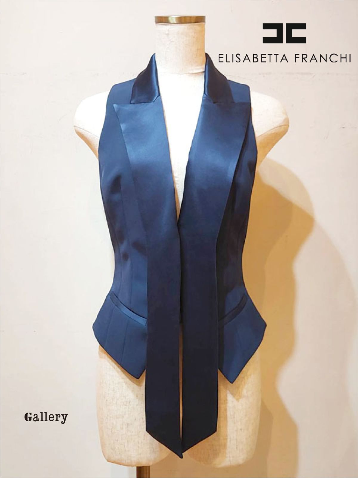 【未使用・新品】【公式正規取扱い】ELISABETTA FRANCHI (エリザベッタフランキ) ベスト テーラードベスト フォーマル オケージョン インポート ネイビー 38 XS