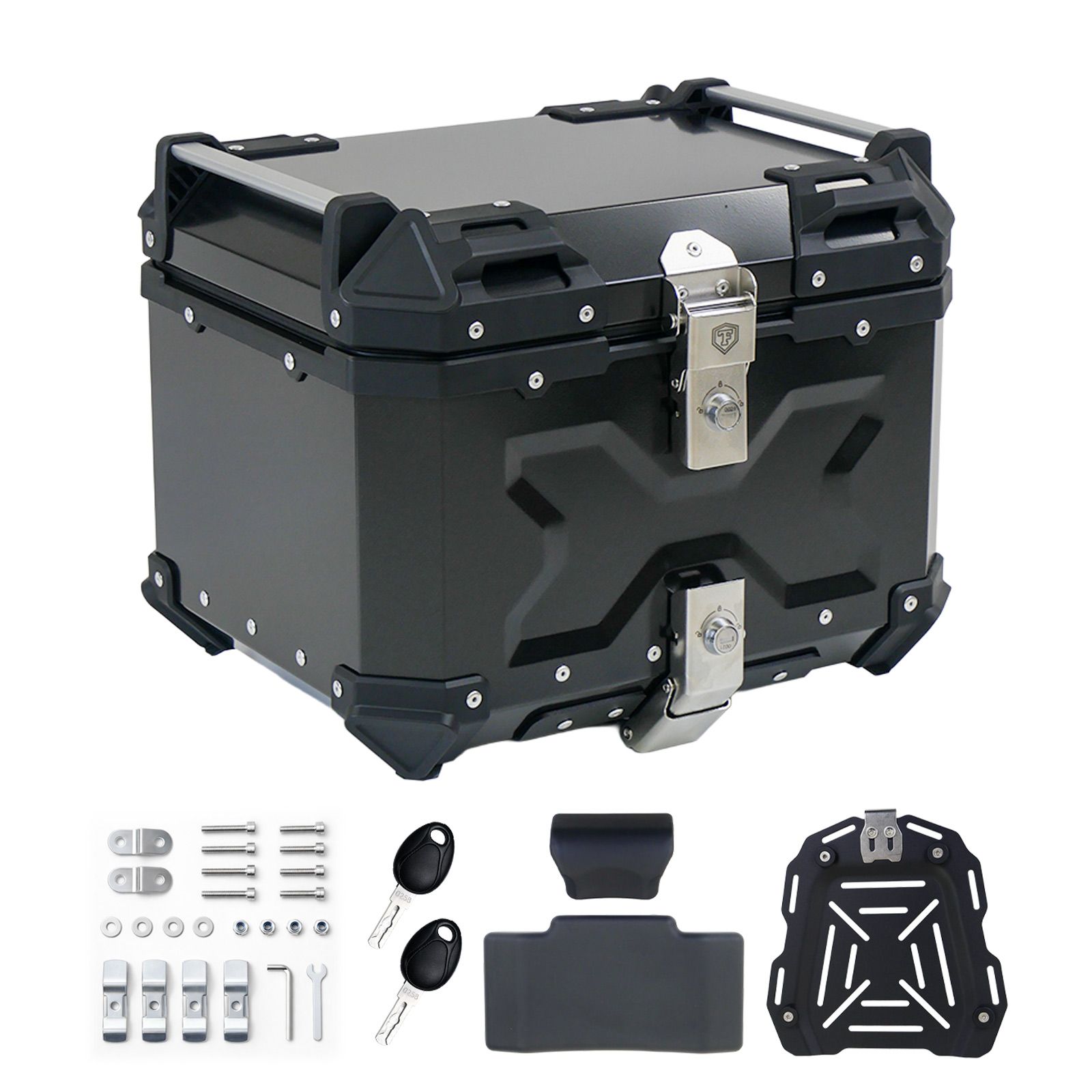 【新品・未使用】 リアボックスガンメタリック 45L ONE STEP リアボックス バイク 45l 背もたれ バイクリアボックス大型 トップケース バイク 45l アルミ 大容量 軽量