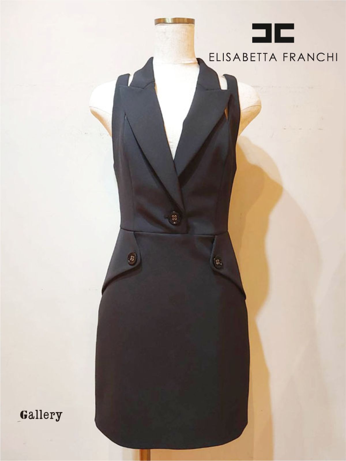 【未使用・新品】【公式正規取扱い】ELISABETTA FRANCHI (エリザベッタフランキ) ドレス ミニドレス テーラードドレス パーティー フォーマル インポート ブラック 40 S