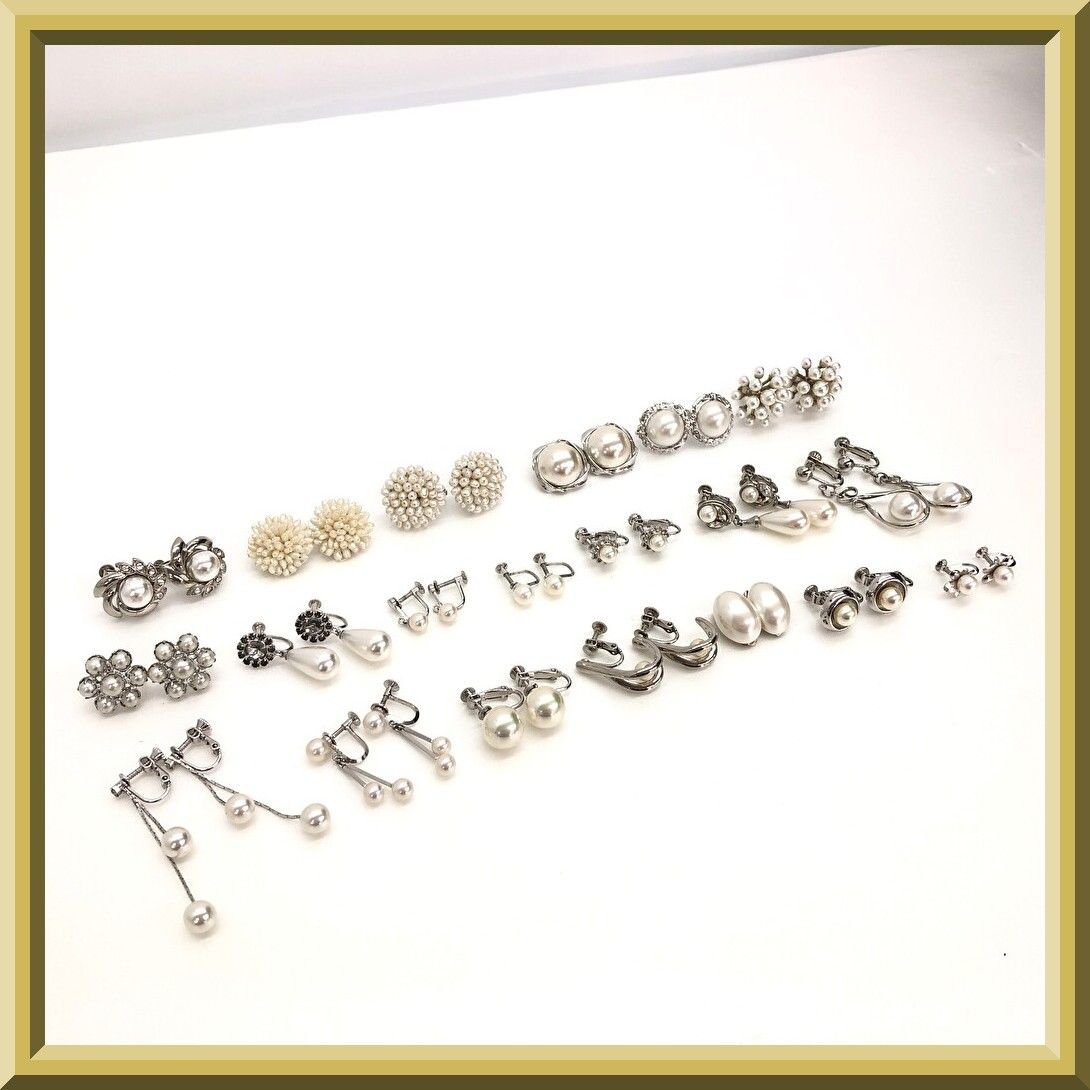 イヤリング まとめ売り レディース アクセサリー ファッション小物 大ぶり 小ぶり (SILVER刻印 本真珠 3点/ケシパール 2点含む) 貝パール フェイクパール シルバーカラー アンティーク調 ゴージャス系 パーティー 結婚式 着物 アクセサリー A49