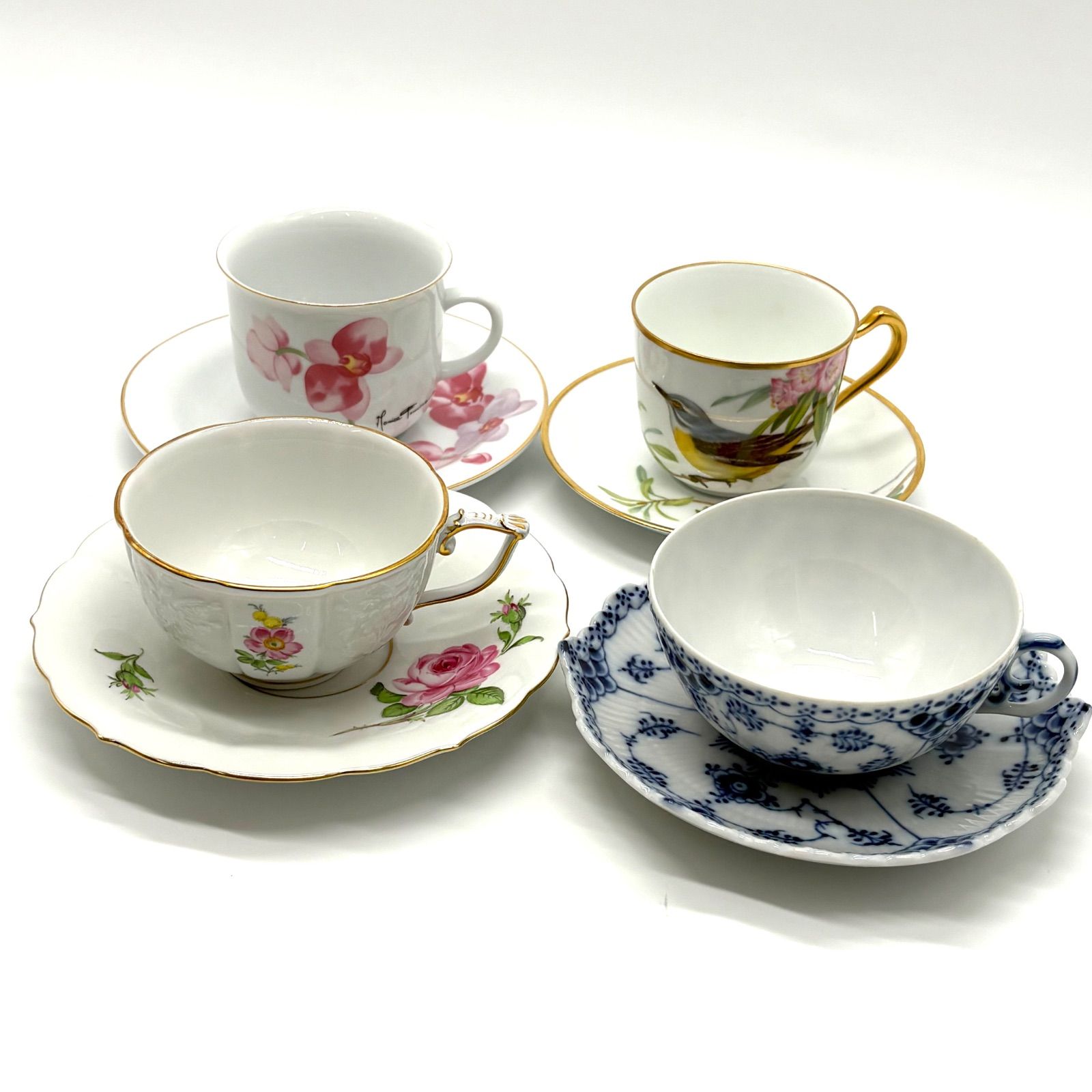 ブランド カップ＆ソーサー 4客セット Meissen / Royal Copenhagen / 大倉陶園 / Linea Monica まとめ売り 洋食器 ティーカップ コーヒーカップ