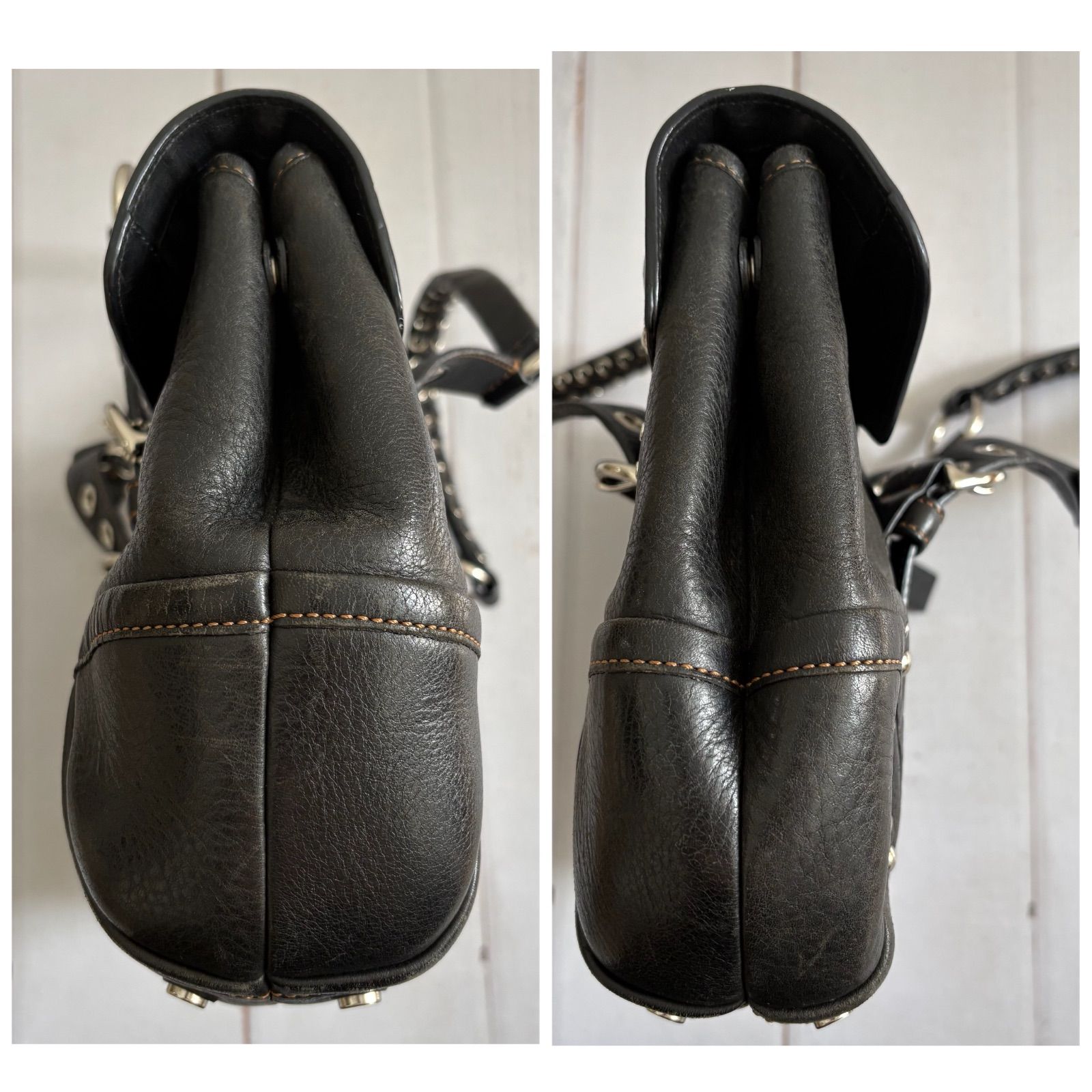 Coach Soho Black Studded Leather Flap Satchel Shoulder Bag コーチ 
