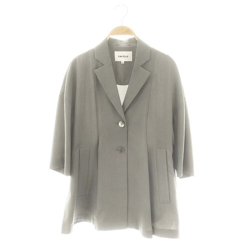 エンフォルド ENFOLD 24SS ボックスジャケット BOX JACKET ブレザー シングル 七分袖 スリット 36 S グレー /YQ ■OS 13,067円