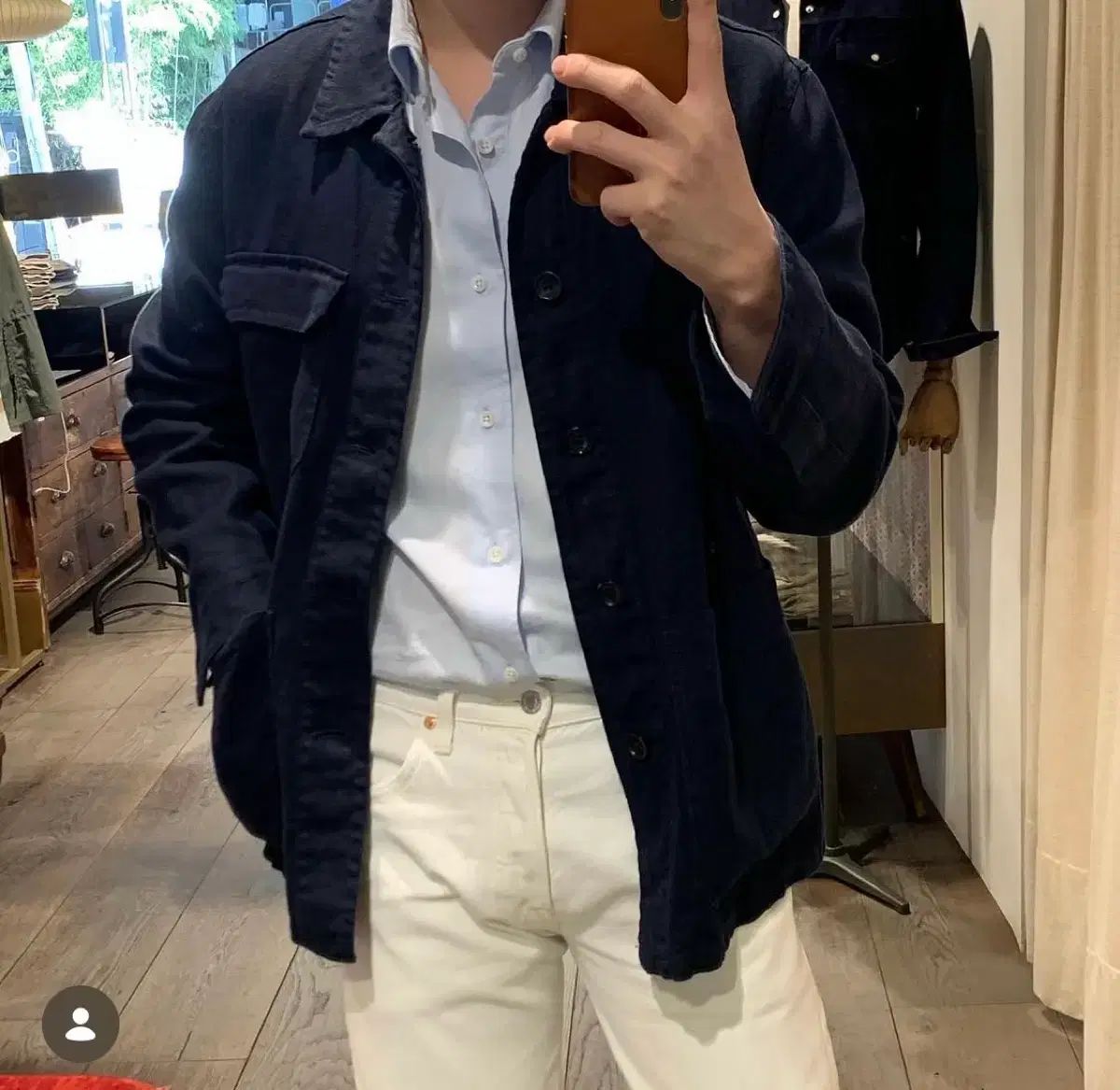 スローウェア モンテドー linen ジャケット シャツジャケット ネイビー 48