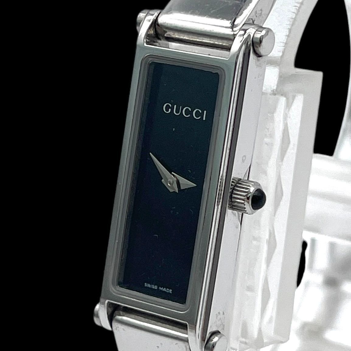 新品電池 稼動品 GUCCI グッチ レディース腕時計 1500L クォーツQZ 2針 シルバー 文字盤ブラック スイス製
