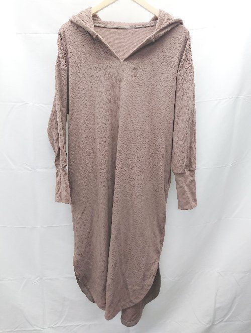 ◇ SELECT MOCA プルオーバー　フード、ポケット付き 長袖 ロング ワンピース サイズM ブラウン レディース E 【1301260032008】