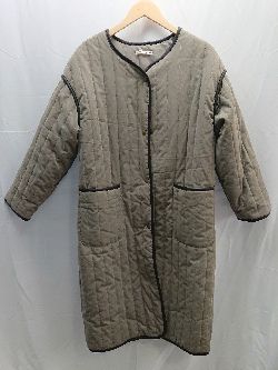 ◇ continuer de NICE CLAUP フロントボタン　ロング 長袖 中綿コート サイズF カーキ レディース E 【1301260031575】