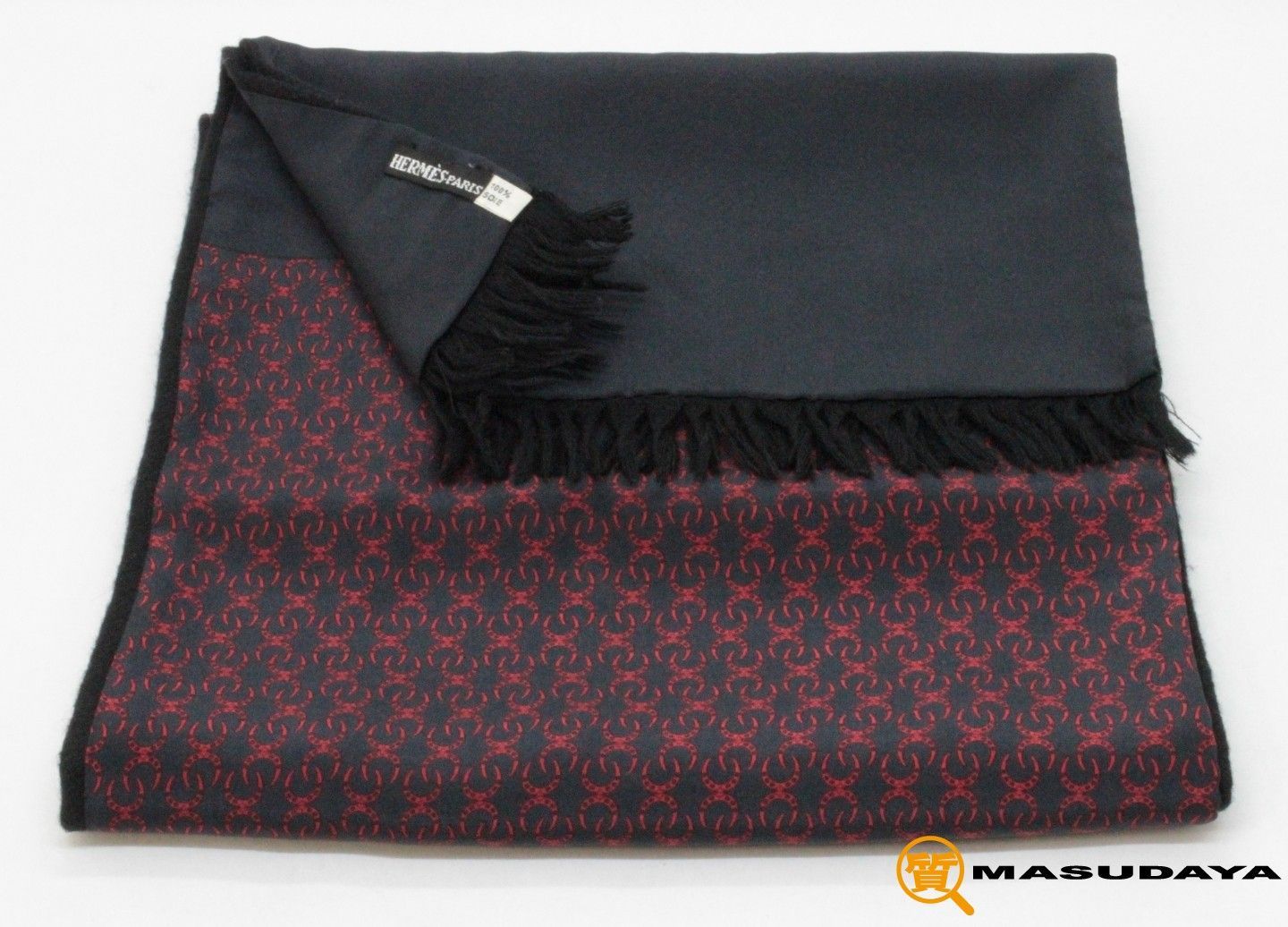 エルメス リバーシブルマフラーシルク100%カシミア70%ウール30%【美品】