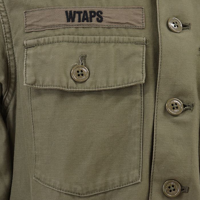【SALE】WTAPS ダブルタップス ミリタリーシャツ サイズ 2 メンズ BUDS バッズ シグネチャー ロゴ MIKE エンブロイダリー 刺繍パッチ コットンサテン ロングスリーブ 長袖 ジャケット トップス ア