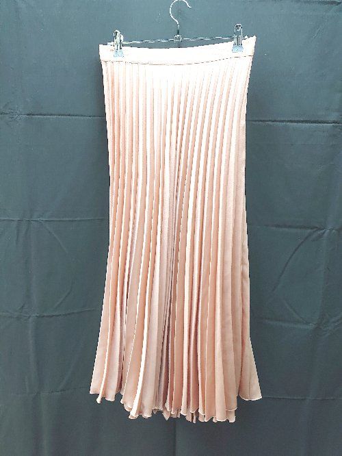 ◇ ZARA シフォン フレア ZIP サイドジップ サテン ロング プリーツ スカート Sサイズ サーモンピンク レディース E 【1301260039328】