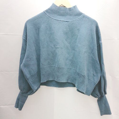 ◇ JEANASIS モックネック ドロップショルダー ショート丈 ワイド 長袖 ニットソー サイズF ブルー系 レディース E 【1301260040973】
