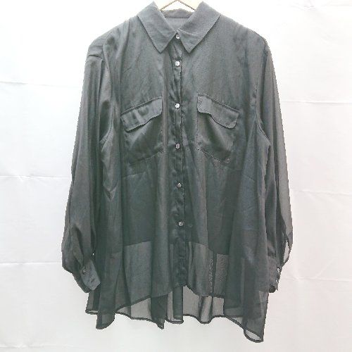 ◇ KOH.style コースタイル シアー素材 フロントボタン 透け感 長袖 ブラウス カットソー サイズF ブラック レディース E 【1301260042885】