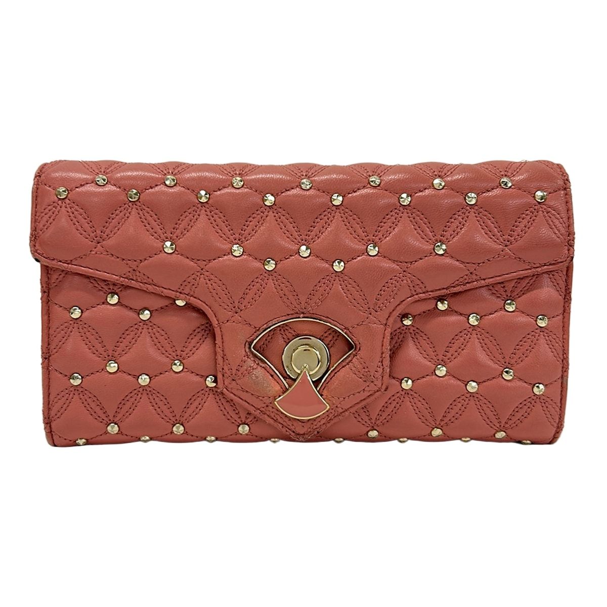 BVLGARI(ブルガリ) 長財布 - ピンク×ゴールド スタッズ レザー