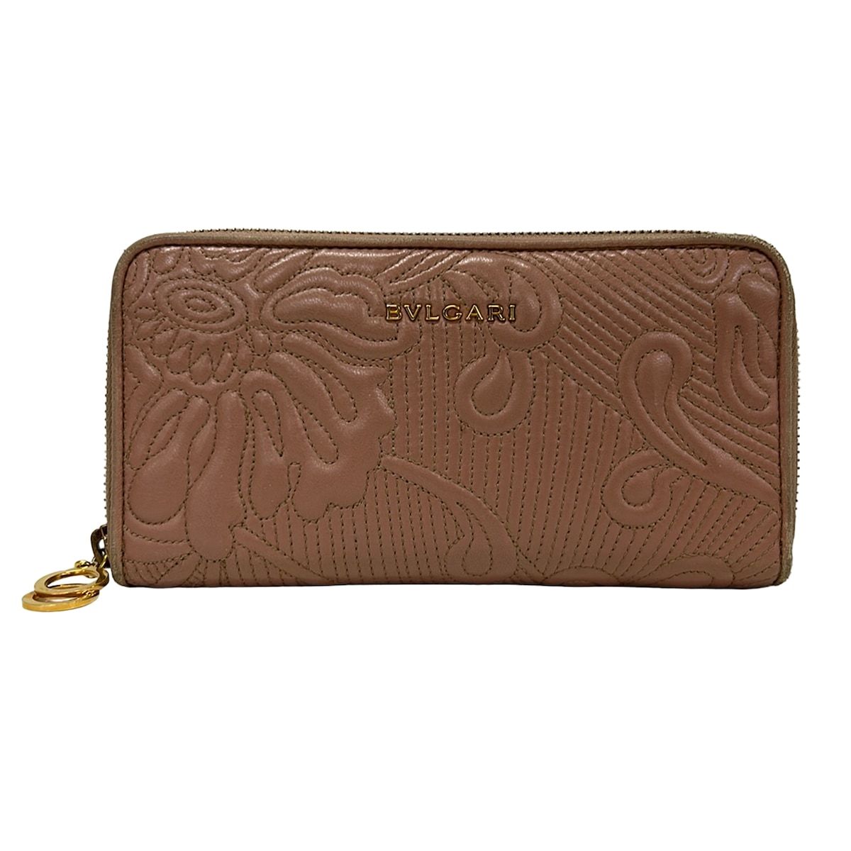 BVLGARI(ブルガリ) 長財布 - ピンクベージュ ラウンドファスナー/フラワー(花) レザー 8,360円
