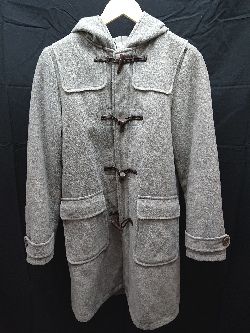 ◇ 179/W6 フード 裏地ストライプ フロントボタン 長袖 ダッフルコート サイズ38 グレー レディース E 【1301260043691】