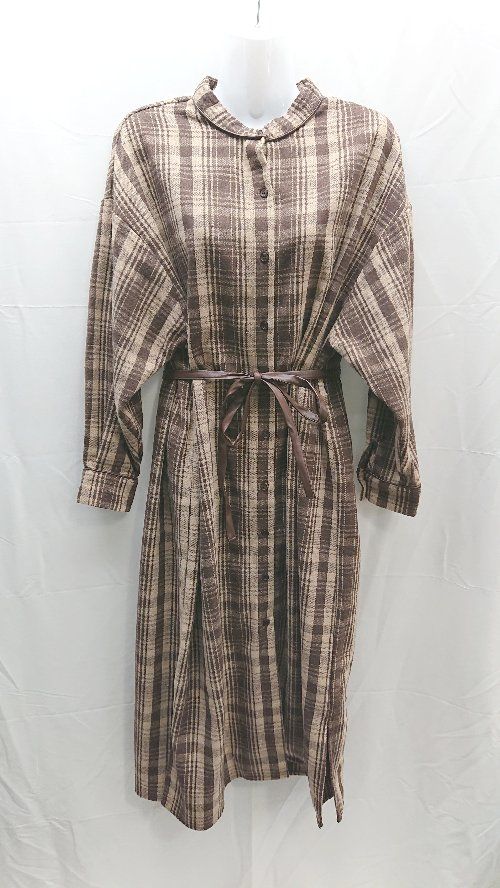 ◇ RAY CASSIN レイカズン チェック柄 シャツ 冬 長袖 ロング ワンピース サイズF ブラウン レディース E 【1301260046722】