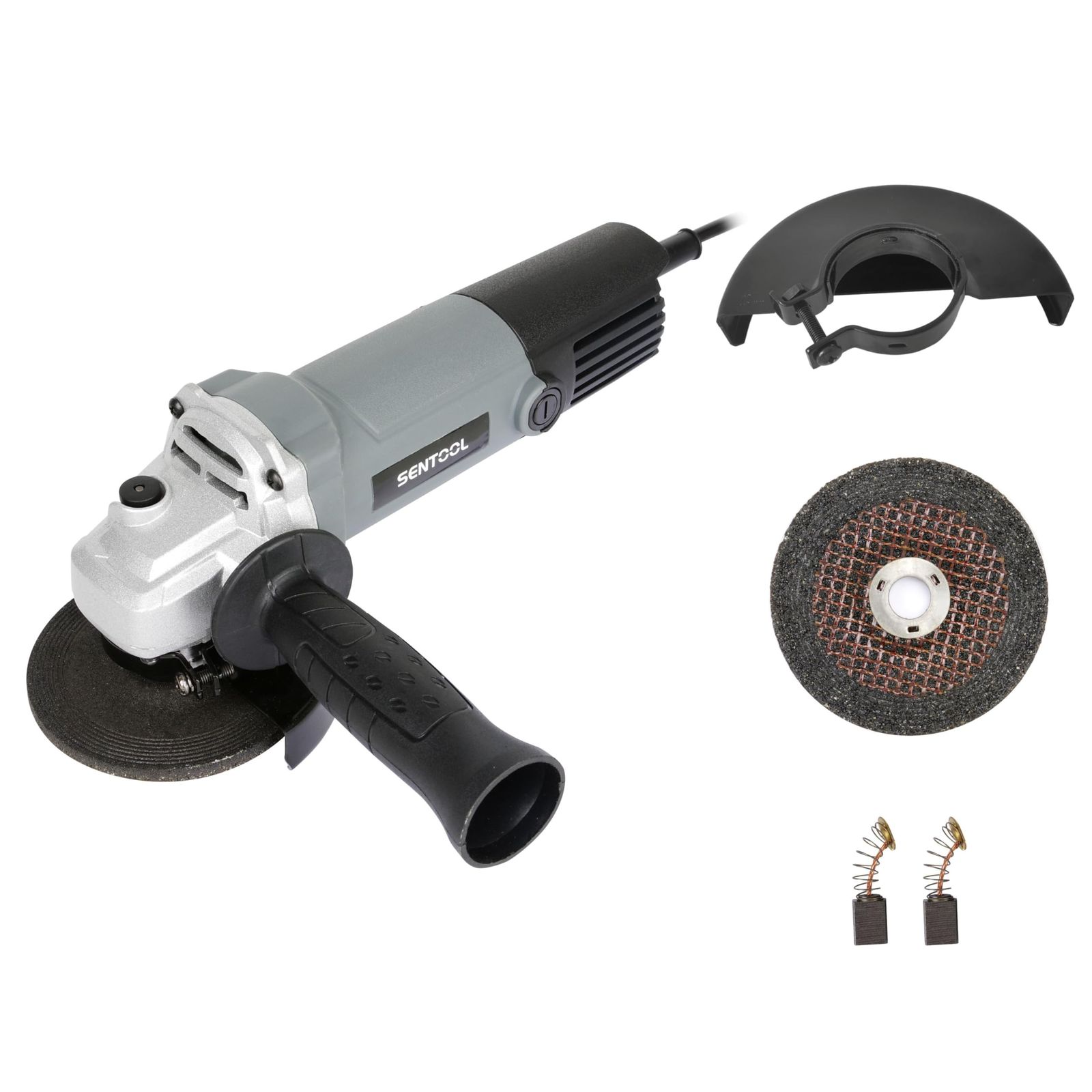 SENTOOL ディスクグラインダー 100mm コード式 1台で5役 AC100V 600W オフセット砥石(研削用）2枚付属 穴径15mm ベビーサンダー 研磨工具 アングルグラインダー TDG100 (単速+切断砥石カバー)★m 902347cd