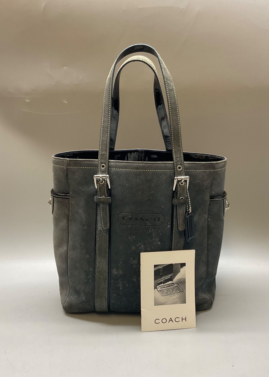 Bag73 COACH コーチ 肩掛けバッグ トートバッグ ハンドバッグ スエード ネイビー ターンロック No-G3Q-9784