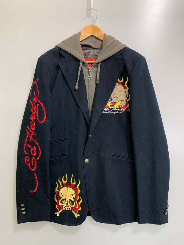 【現状渡し品】 ED HARDY エドハーディ フード付 テーラードジャケット 【141-260516-zi-11-min】