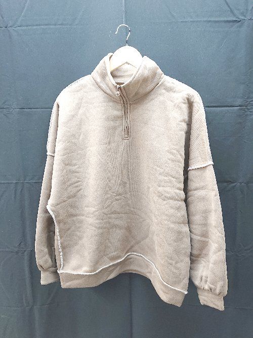 ◇ abitokyo アビトーキョー ハーフジップ　裏起毛　切り返し 長袖 トレーナー サイズF ブラウン系 レディース E 【1301260050385】