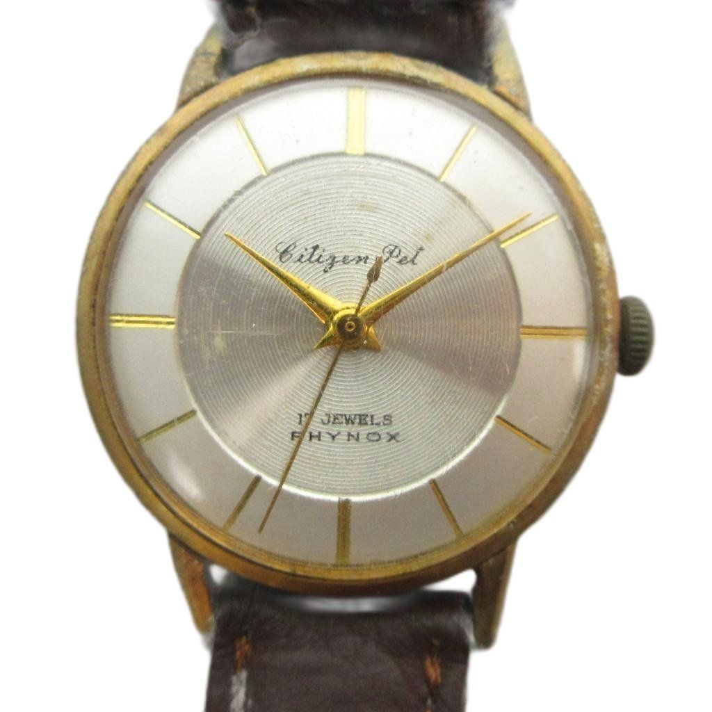シチズン CITIZEN Pet PHYNOX ペット フィノックス 611701 腕時計 ヴィンテージ アンティーク ウォッチ クォーツ レザーベルト 17石 ゴールドカラー 金色 ■GY11 /MQ