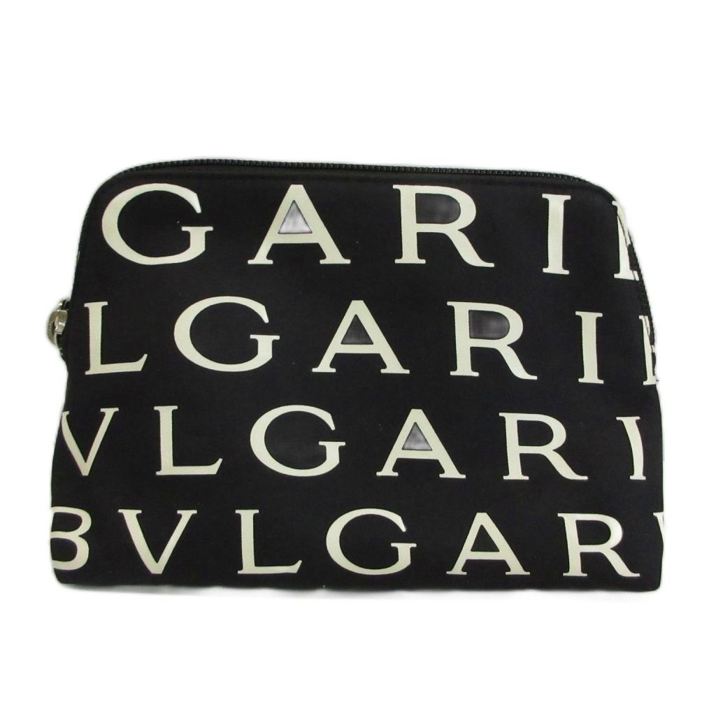 ブルガリ BVLGARI ロゴマニア 化粧ポーチ 小物入れ ナイロン 総柄 黒