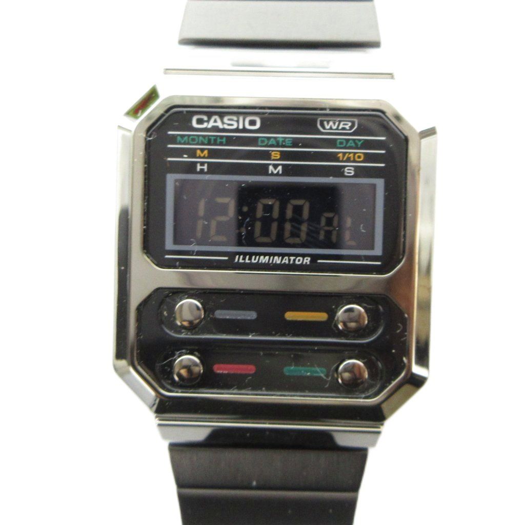 カシオ CASIO A100WE 腕時計 ウォッチ クォーツ デジタル カレンダー付き シルバー色 ■GY18 /MQ