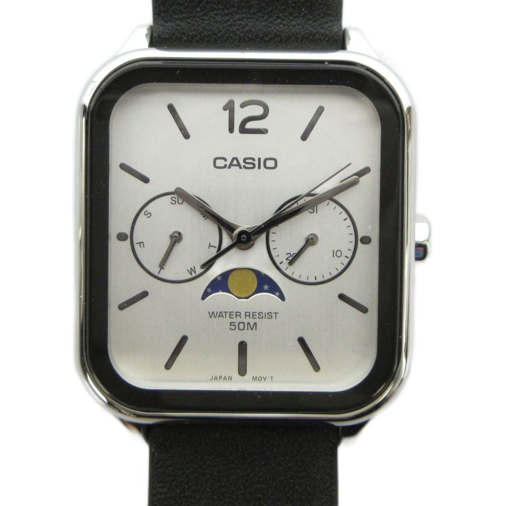 カシオ CASIO MTP-M305 腕時計 ウォッチ クォーツ レザーベルト カレンダー付き デイト スクエア シルバー色 ■GY18 /MQ
