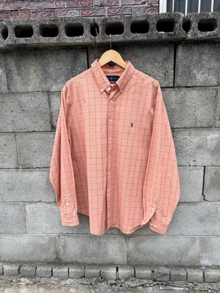 90s ポロ ラルフローレン ヴィンテージ Classic フィット オレンジ CHECK シャツ xl