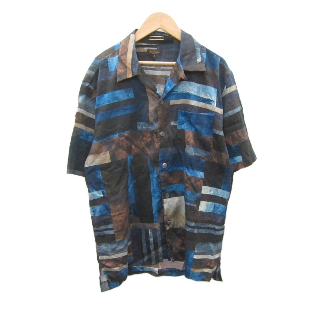 ポールスミスコレクション PAUL SMITH COLLECTION オープンカラーシャツ カジュアルシャツ 半袖 総柄 L 紺 茶 /SY29 ■GY99