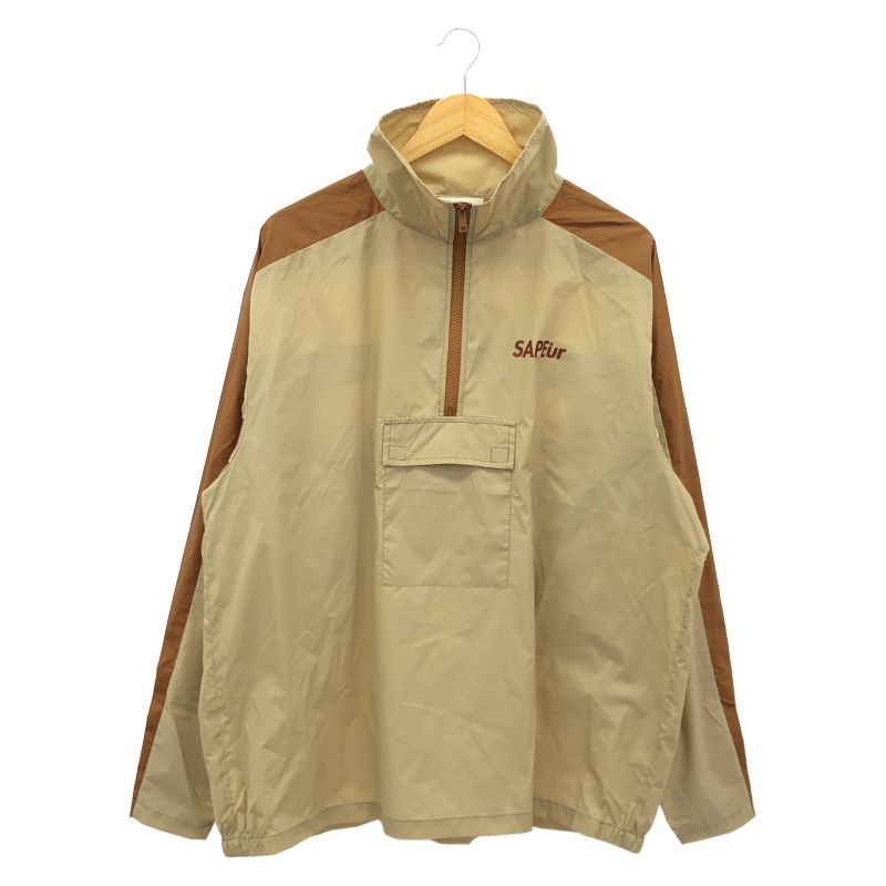 【中古】SAPEur ハーフジップナイロンジャケット XL ベージュ[79]