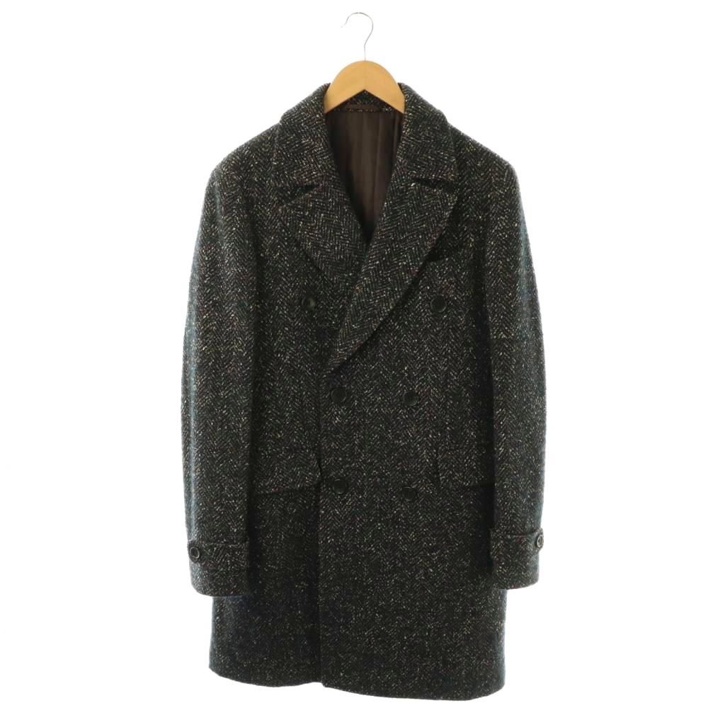 アレキサンダージュリアン ALEXANDERJULIAN コート ロング ダブル ツイード L ネイビー ブラウン /DO ■GY35