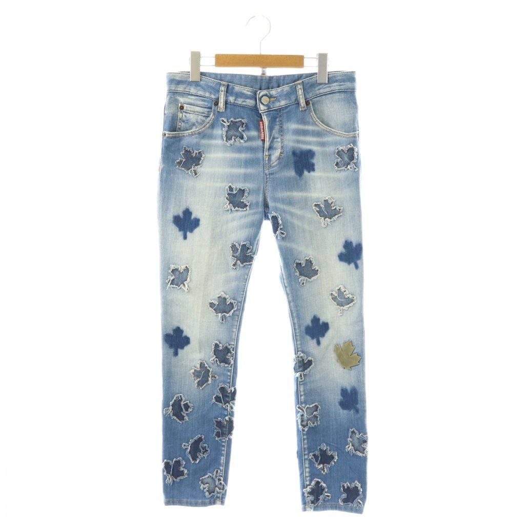 ディースクエアード DSQUARED2 S75L80671 デニムパンツ ジーンズ スリム リーフ刺繍 ロゴ ボタンフライ 36 ライトブルー /ES ■GY18