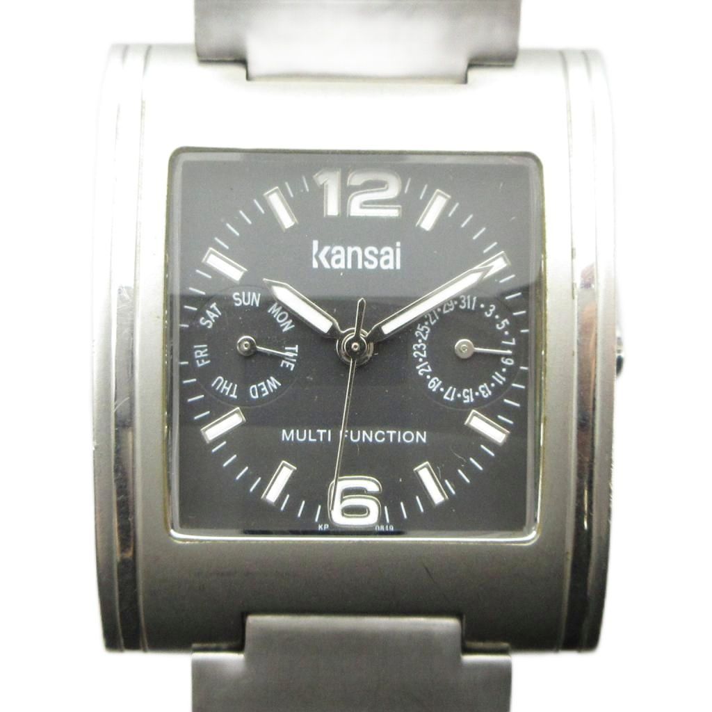 カンサイ KANSAI KP-0819 腕時計 ウォッチ クォーツ 黒文字盤 クロノグラフ シルバー色 ■GY18 /MQ