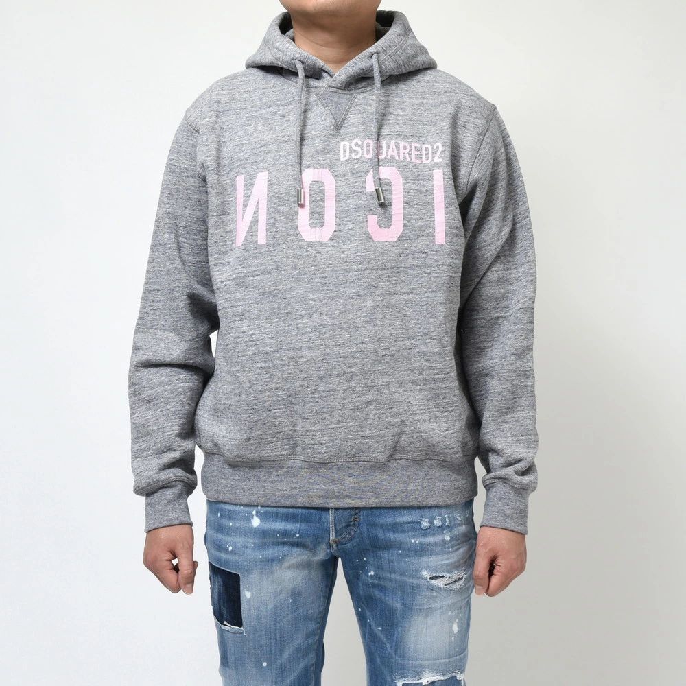 【40%OFF】Mサイズ DSQUARED2 / ディースクエアード ICONアイコン コットンスウェットロゴプリントプオーバーフーディー S79GU0104 72031001023 グレー 新品