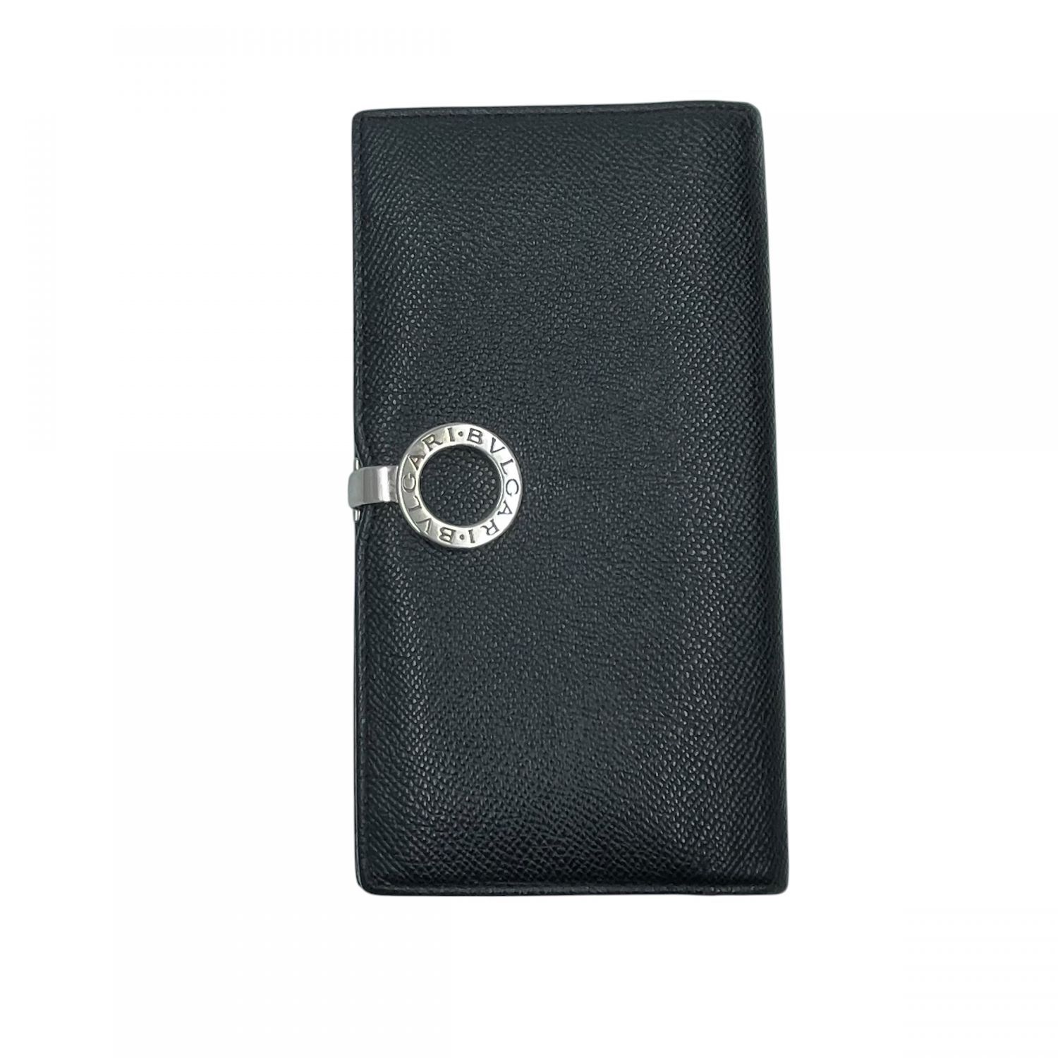 中古】 BVLGARI ブルガリ クリップ 二つ折り長財布 レザー 黒 シルバー 