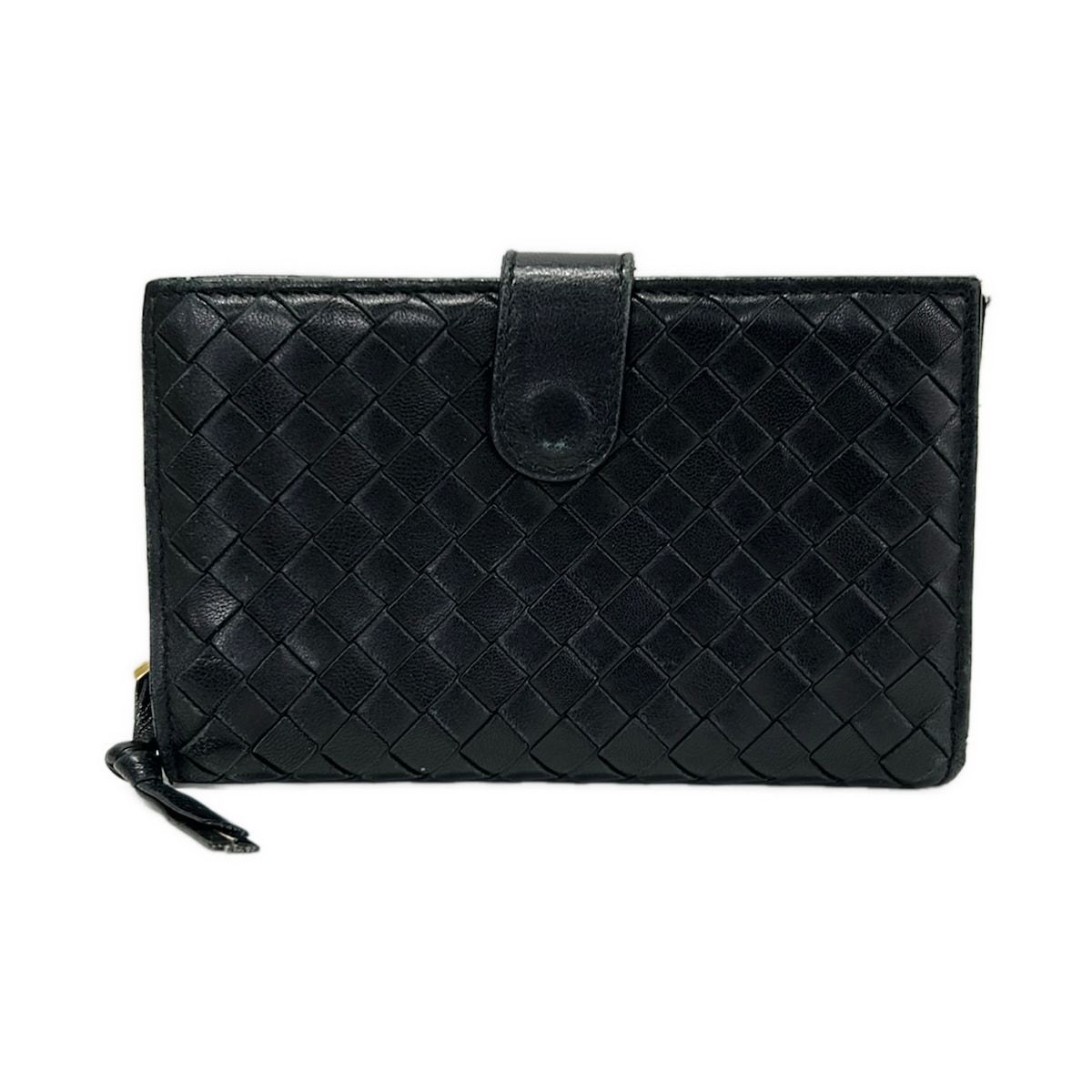 BOTTEGA VENETA(ボッテガヴェネタ) 2つ折り財布 イントレチャート 121060 黒 ラウンドファスナー レザー