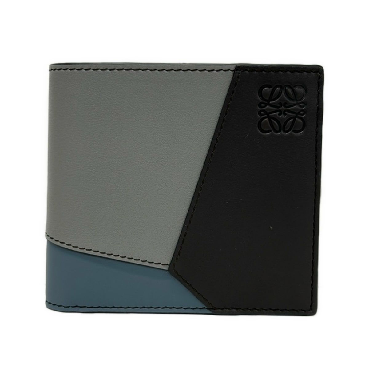 LOEWE(ロエベ) 2つ折り財布美品 パズル グレーベージュ×グレー×ブルー